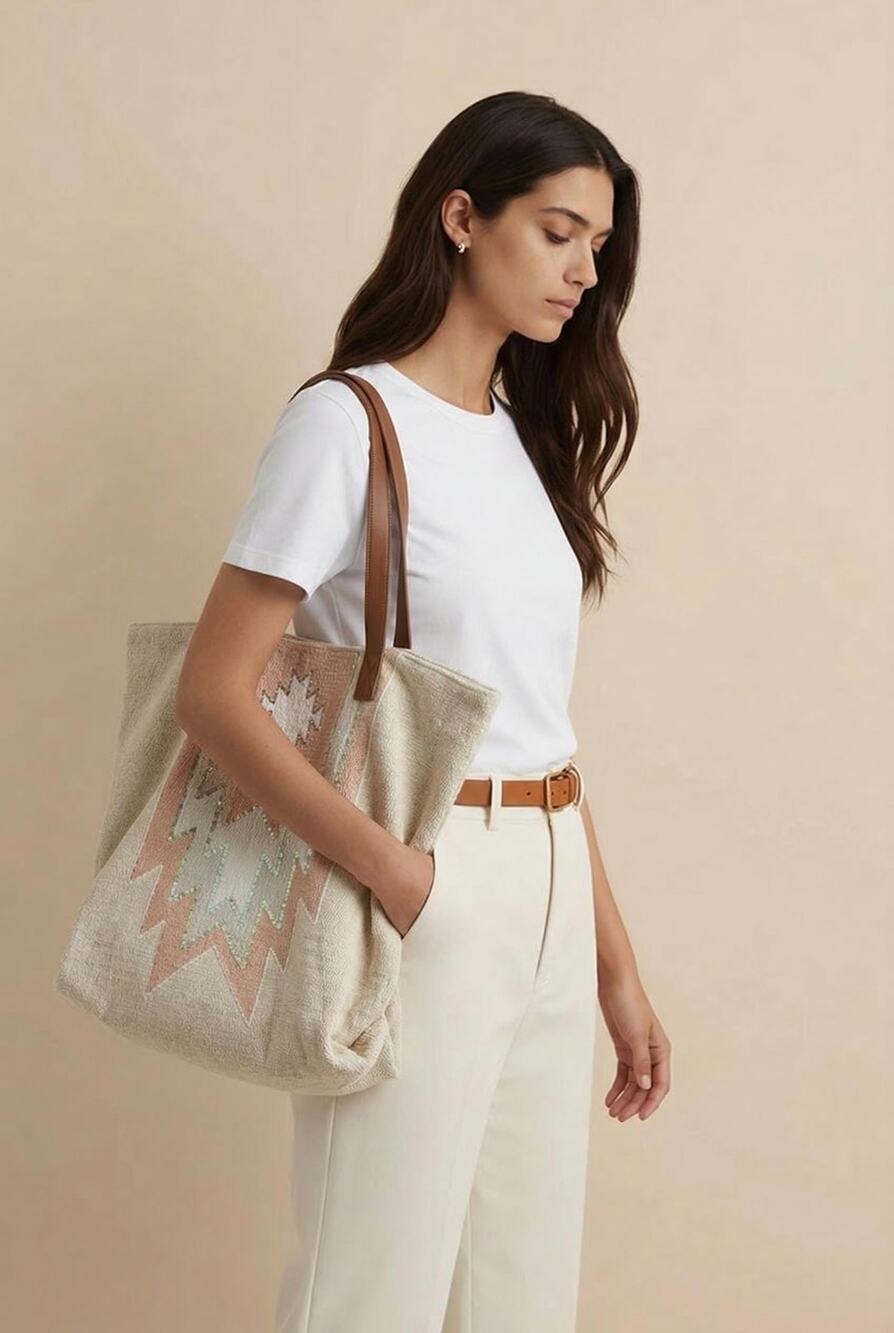 Handmade Bohemian Coastal Beachy Tropical  Cotton Aztec Southwestern Tote Bag